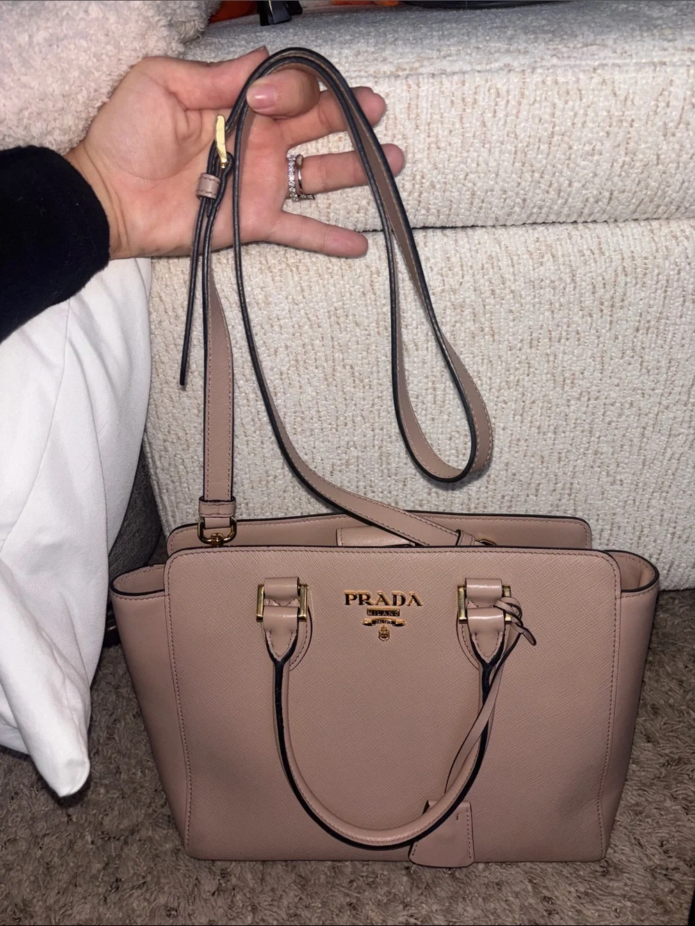 Prada Saffiano Leather Handbag in Cipria Gold Hardware (COMES WITH AUTH CARDS)